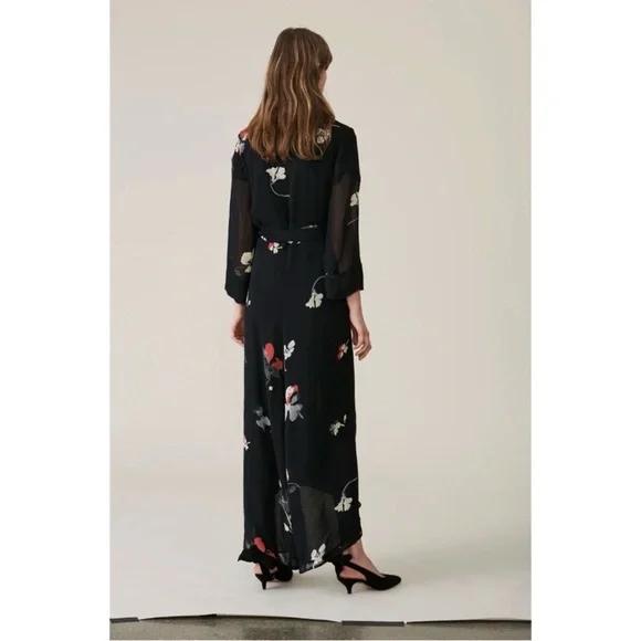 Ganni lorita georgette floral maxi dress 3/4 sleeve black, white and red flowers - Picture 9 of 13